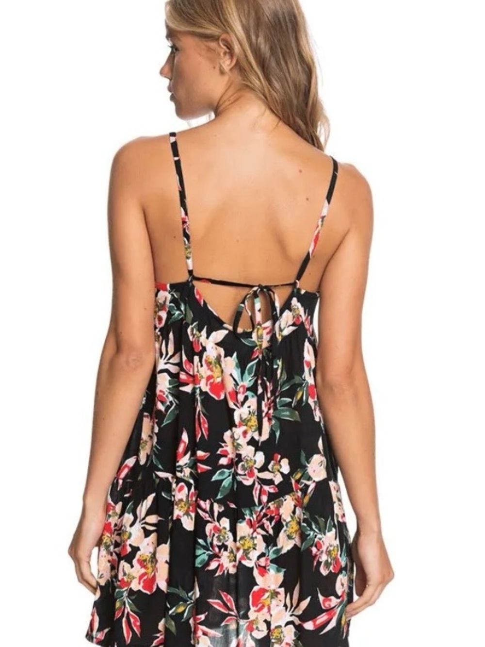 Roxy Black Floral Backless Spaghetti Strap Dress